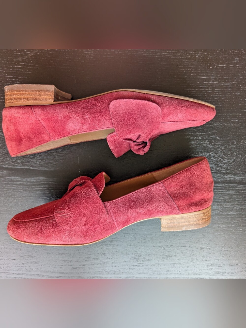 Franco Sarto Red Suede Abyss Shoes with Bow - Picture 2 of 7
